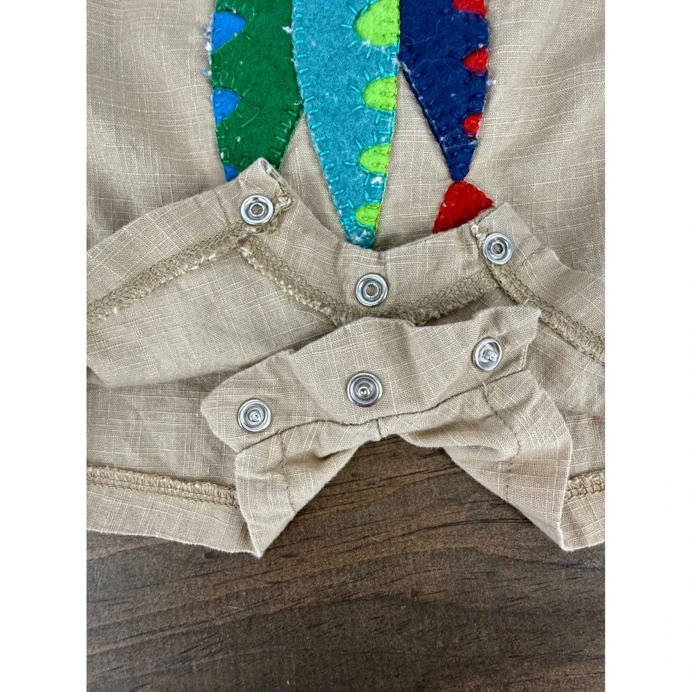 Mud Pie Baby 0-6M Fish Applique Romper Linen Look Coastal Nautical One Piece